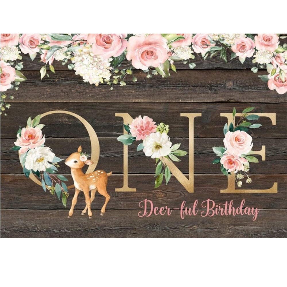 1st Birthday Girl Decor Outfit Party Balloons. Baby deer. “One-Deer-Ful”